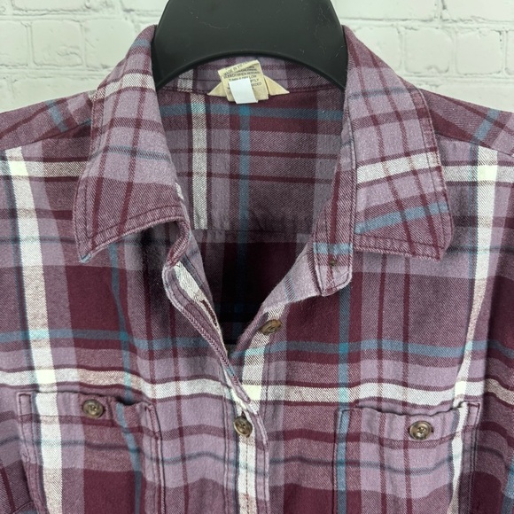 Duluth Trading Co Maroon Plaid Flannel Button Down Shirt Size Large - Picture 2 of 5